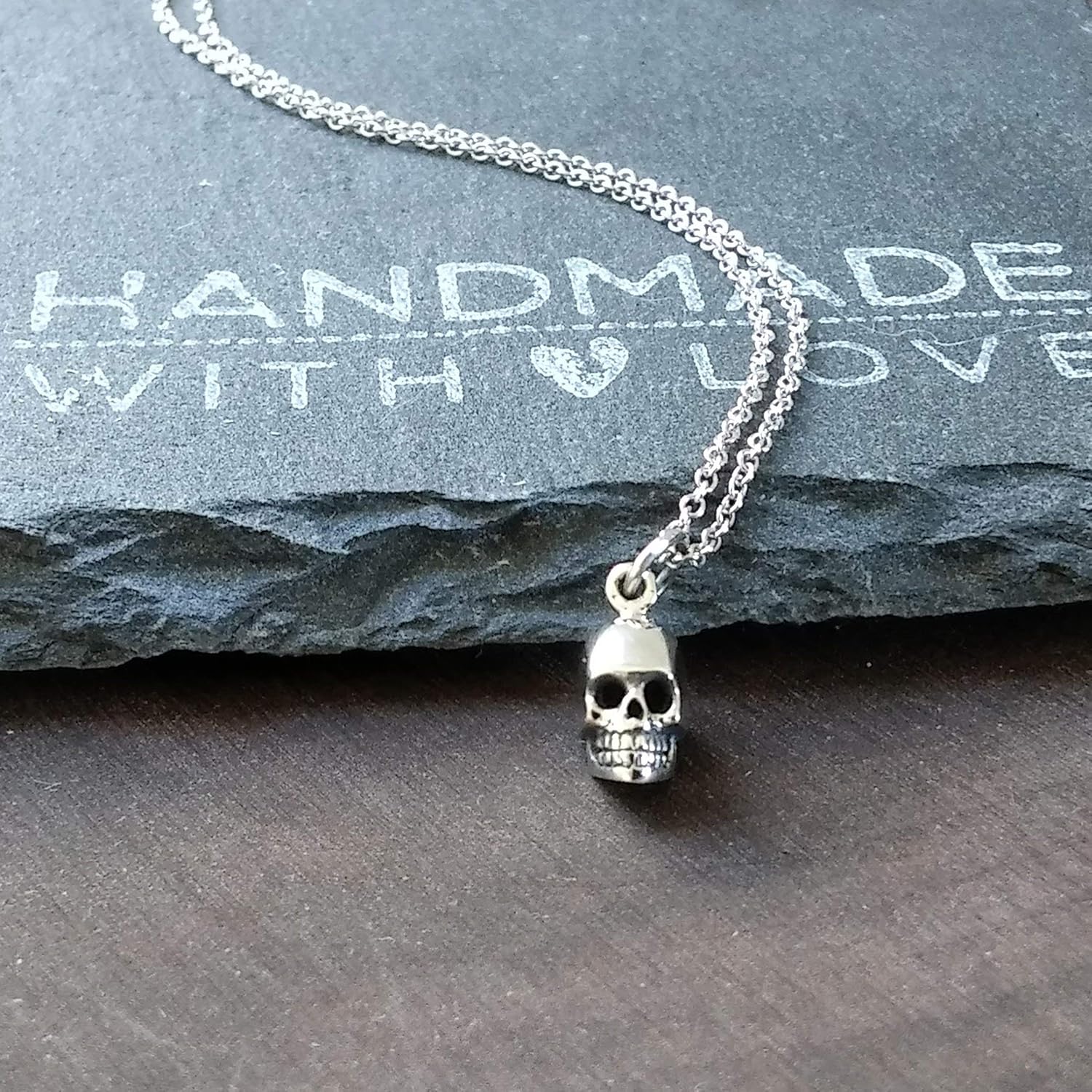 Sterling Silver Tiny Skull Charm Necklace, 18″