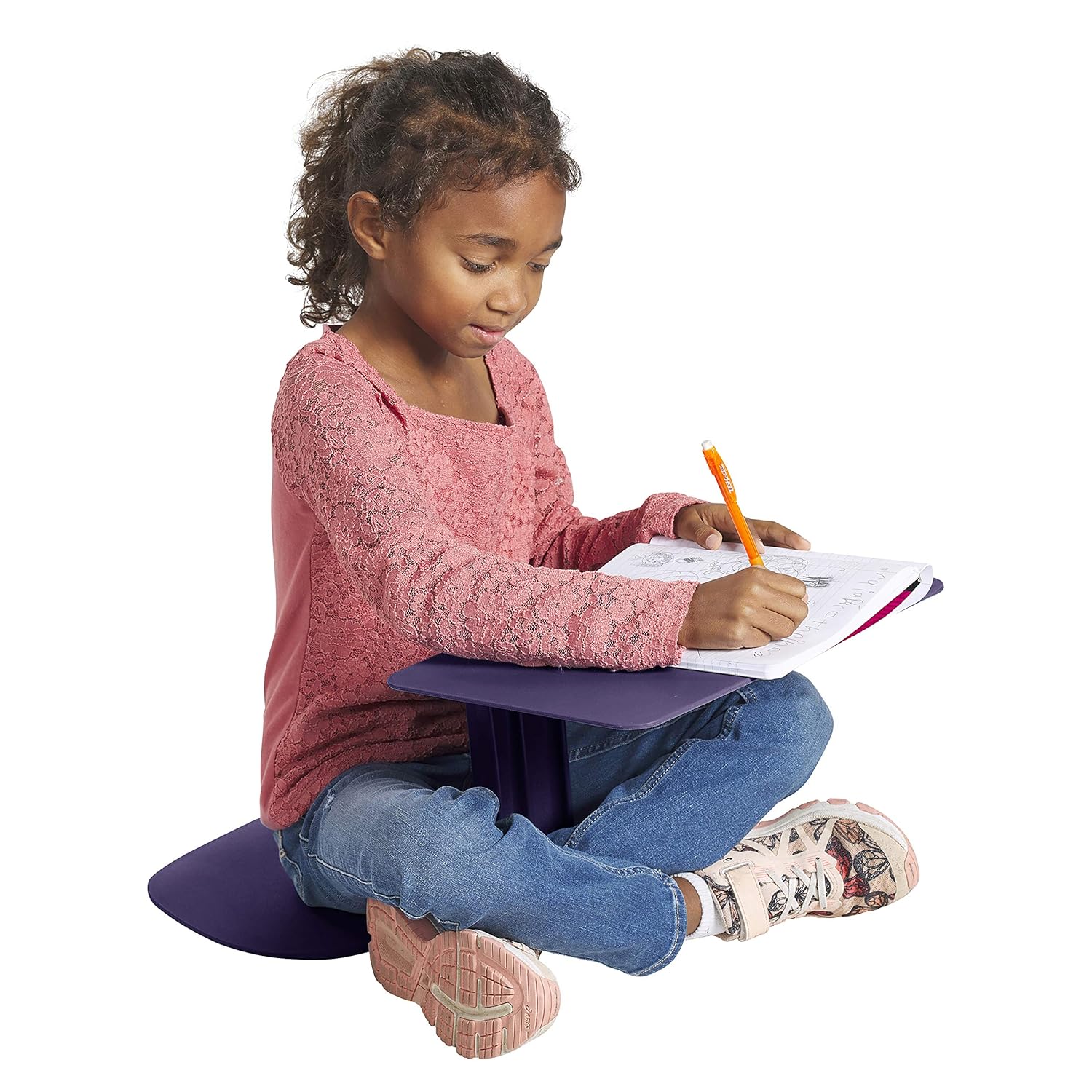 ECR4Kids – Escritorio portátil The Surf en piernas, asiento flexible, berenjena, 10 unidades