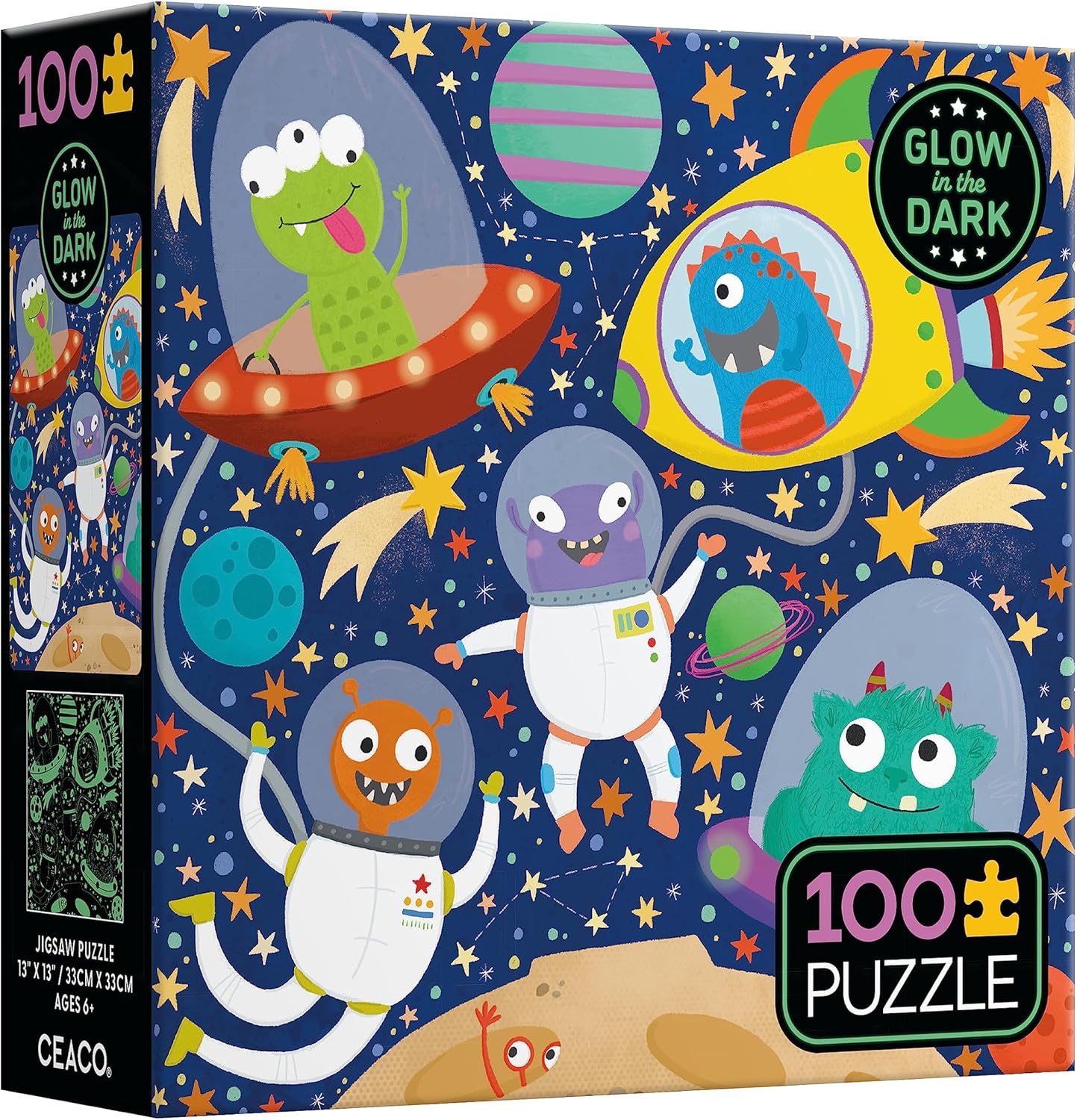Ceaco – Brillan en la oscuridad – Space Aliens – Rompecabezas de 100 piezas