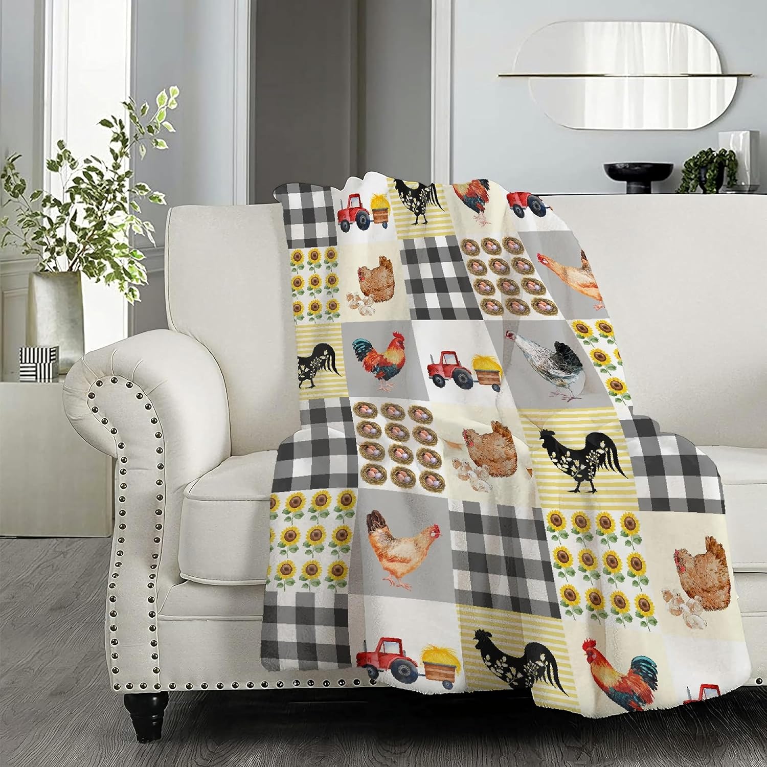 Manta de franela de pollo de granja, acogedora, suave y ligera, para cama, sofá, viajes, todas las estaciones, pequeña de 50 x 40 pulgadas, para