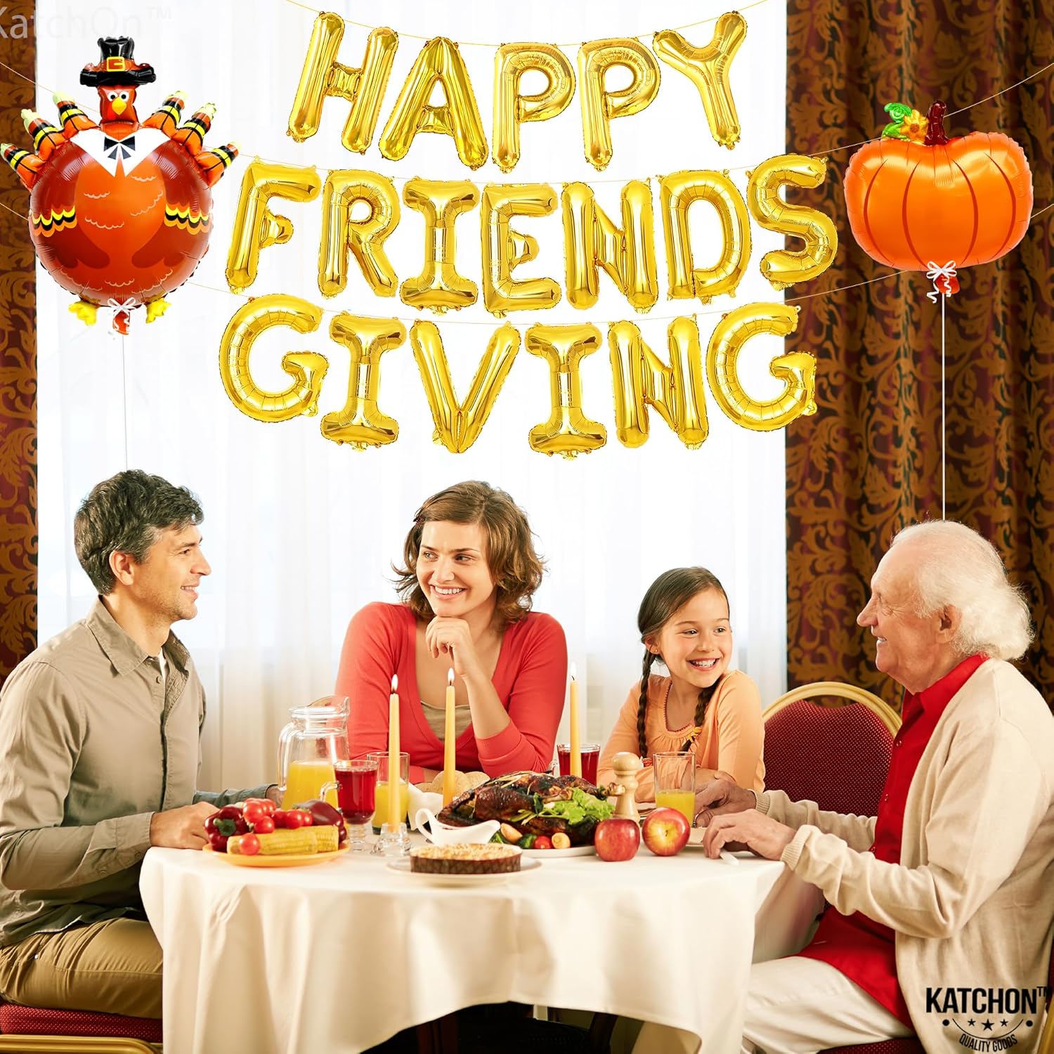 KatchOn, Juego de pancartas de globos de Happy Friendsgiving  Grande de 16 pulgadas, paquete de 3  Globos de pavo y calabaza  Cartel de regalo de