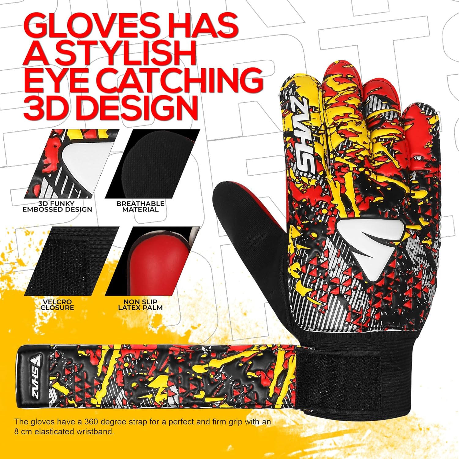 Shaz Guantes de portero de fútbol para niños y jóvenes, guantes de portero de fútbol Funky antideslizantes de 0.157 in con palma de látex con agarre