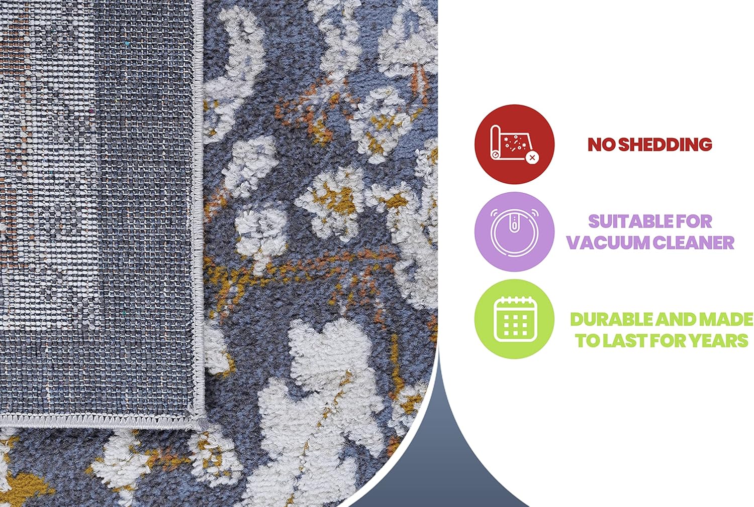 NAAR Colección PAYAS – Alfombra elegante y resistente a las manchas de 8 x 10 pies, color azul tradicional que no desprende pelusa, para sala de