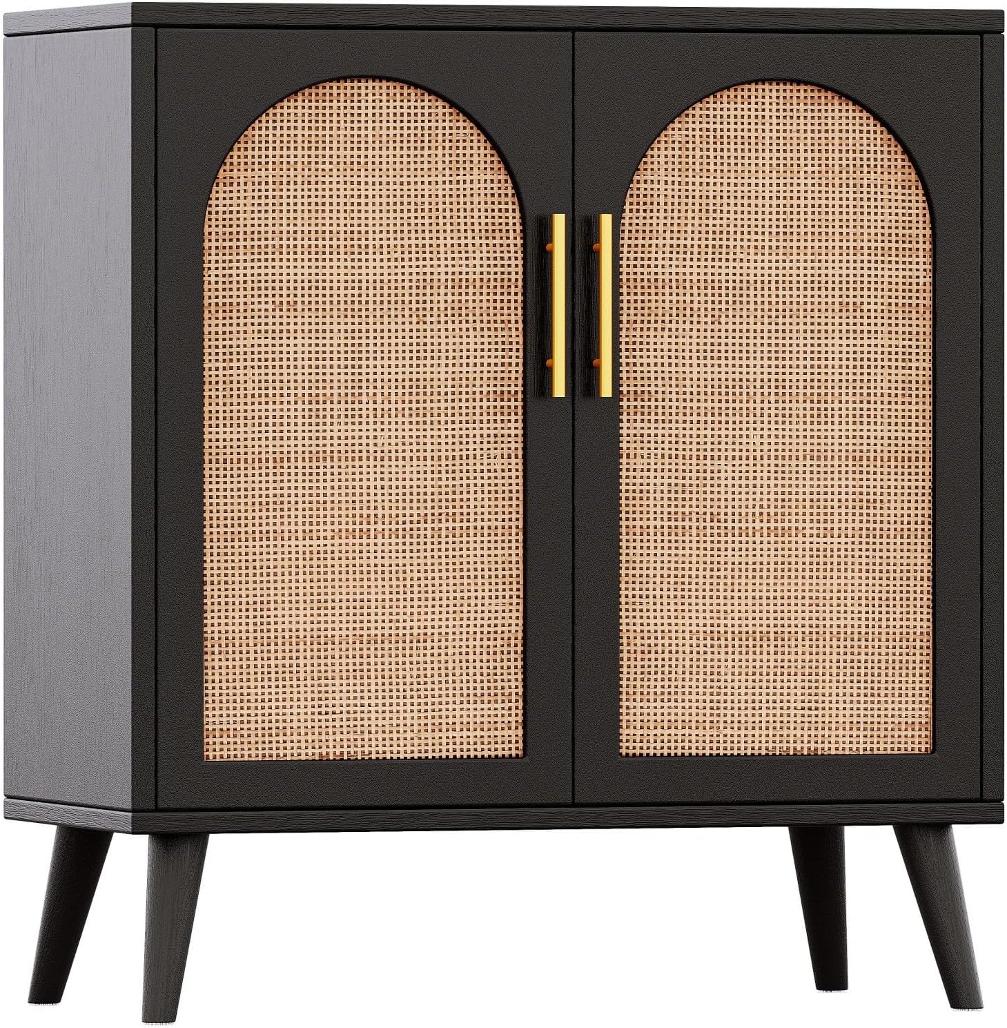 Rovaurx Gabinete de almacenamiento de ratán con puertas, gabinete de piso de baño de acento, armario de buffet moderno para sala de estar, entrada,