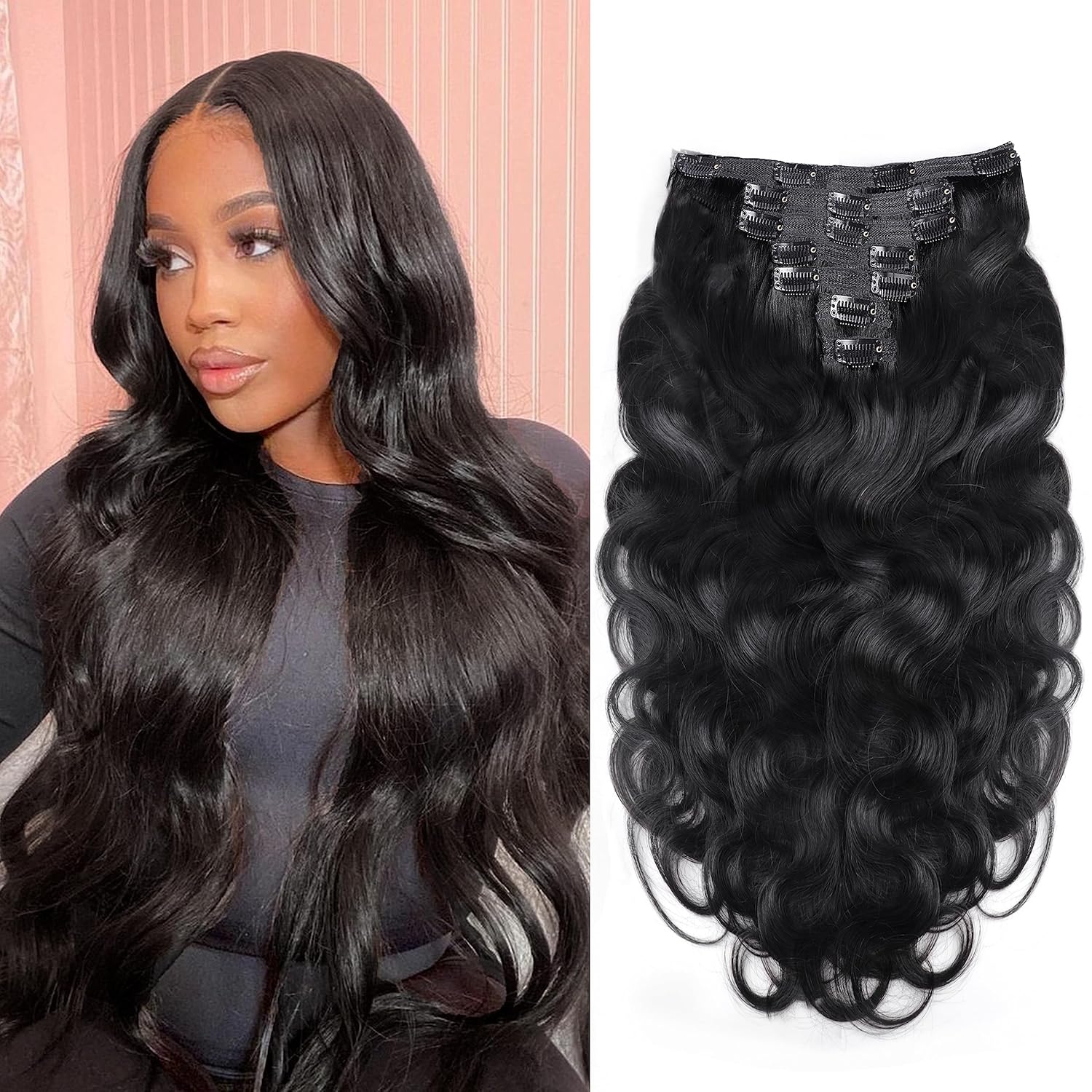 Extensiones de cabello humano virgen 100% Remy, con pinzas, 16 clips, 3.53 onzas, extensiones de cabello humano ondulado de doble trama, invisibles