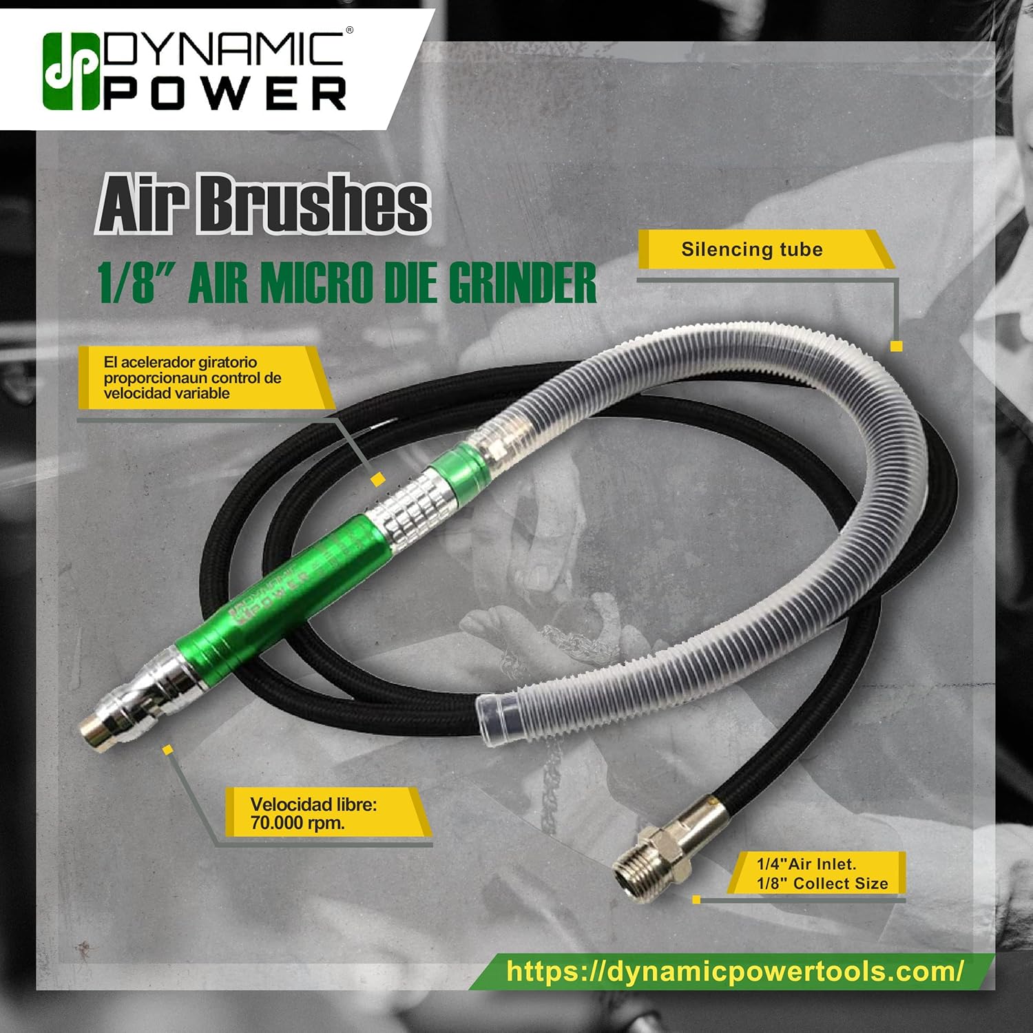 DYNAMIC POWER Precision – Amoladora de troquel Air Micro de 18 pulgadas con piezas adicionales, perfecta para trabajos de detalle y acabados lisos.