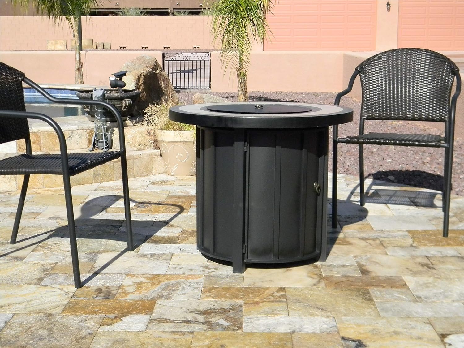 Hiland AFP-TTR – Fogata de propano de 40,000 BTU, redonda, bronce, beige, negro