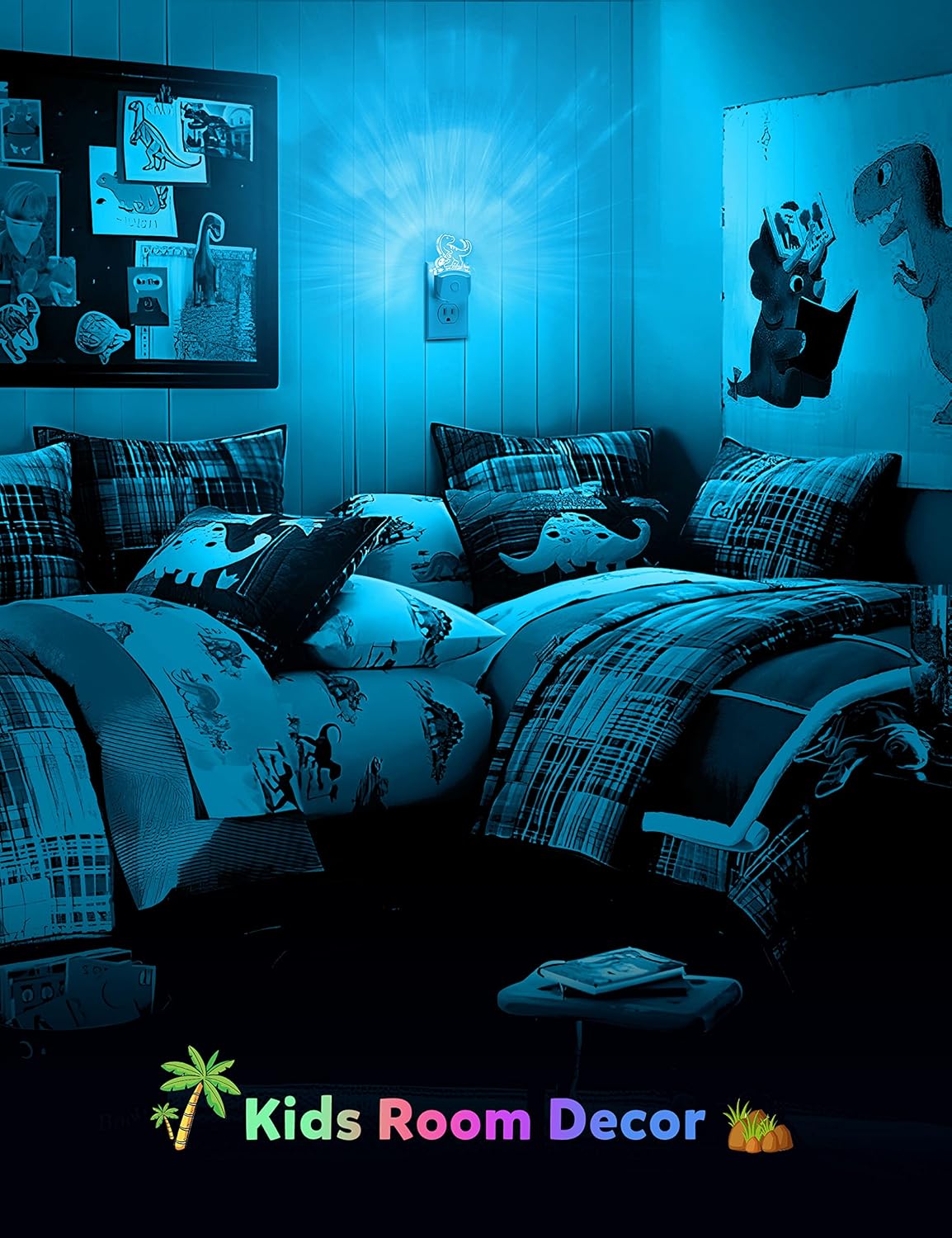 Luz nocturna de dinosaurio para niños 2 unidades, 8 colores cambiantes de luz nocturna para niños, luz nocturna de bebé con sensor de atardecer a