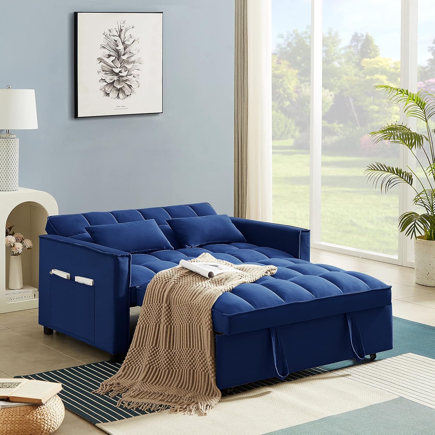 Moderno sofá futón tapizado, convertible a siesta, sofá cama suave y sofá cama para hogar, oficina, apartamento, espacio pequeño, sala de estar,