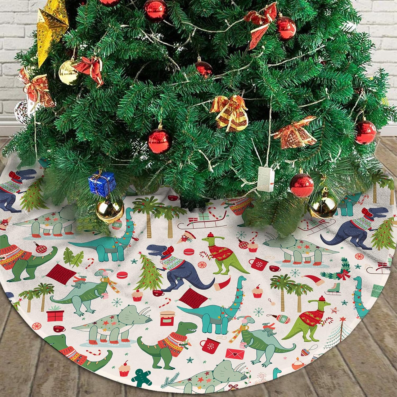 Falda de árbol de dinosaurio para el día de San Valentín, 36 pulgadas, bonita decoración de dinosaurio de Navidad para árbol, tapete de Navidad de
