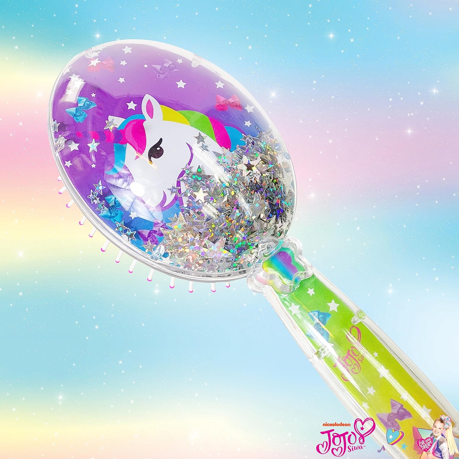 Jojo Siwa Unicorn – Cepillo de pelo con confeti para niñas, color arcoíris, a partir de 3 años