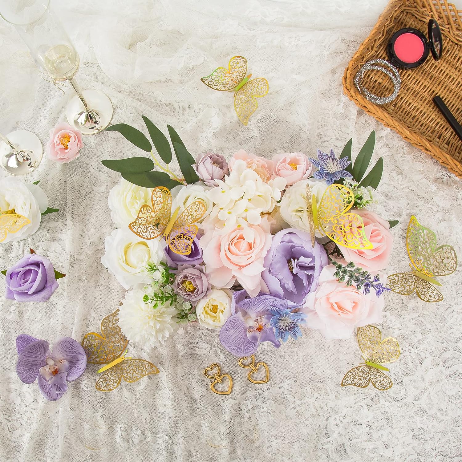 Flores artificiales de seda y rosas, 39 piezas de flores artificiales de seda, decoración de boda, centros de mesa, flores sintéticas para novia,