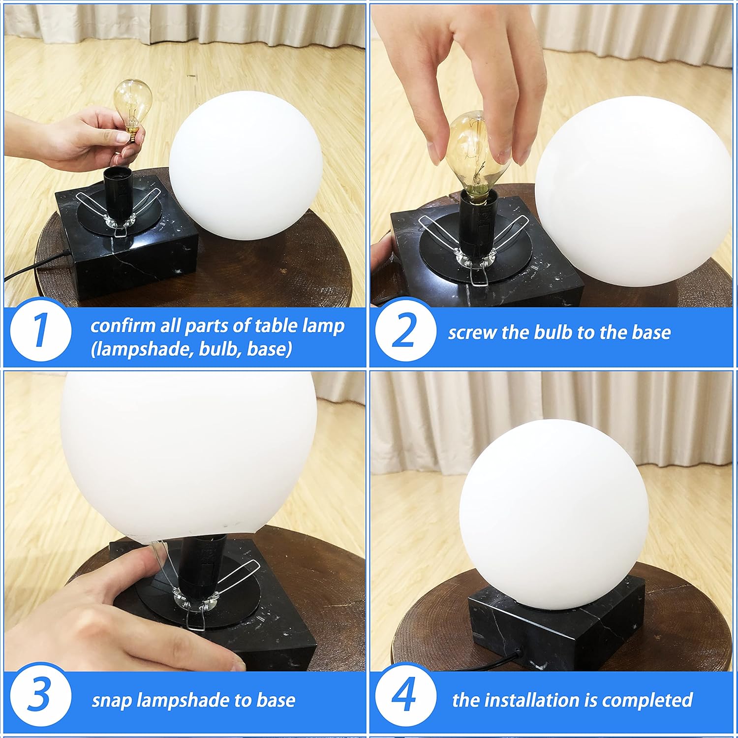 FLORNIA Lámpara de mesa industrial moderna, lámpara de escritorio única con pantalla de vidrio y base de mármol para dormitorio, sala de estar,