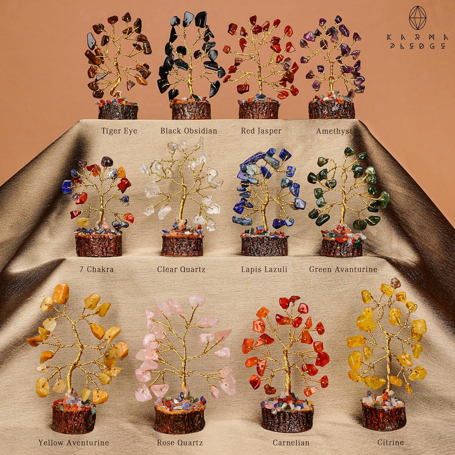 Decoración de escritorio de árbol de cristal, decoración hippie, árbol de la vida, 7 cristales curativos de chakras y piedras para energía positiva,