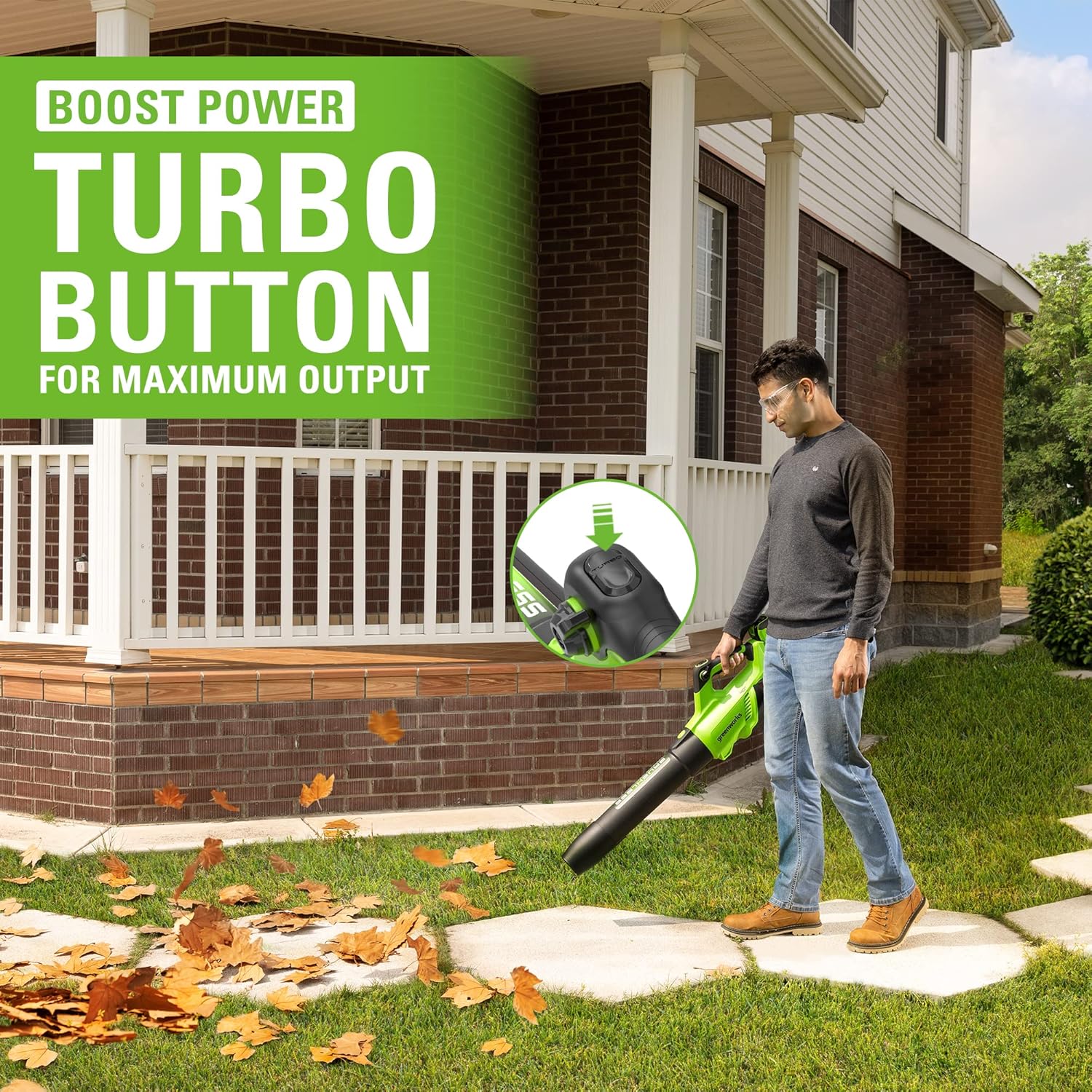 Greenworks Soplador de hojas axial inalámbrico sin escobillas de 40 V (160 MPH  700 CFM75+ herramientas), batería de 8.0 Ah y cargador incluidos