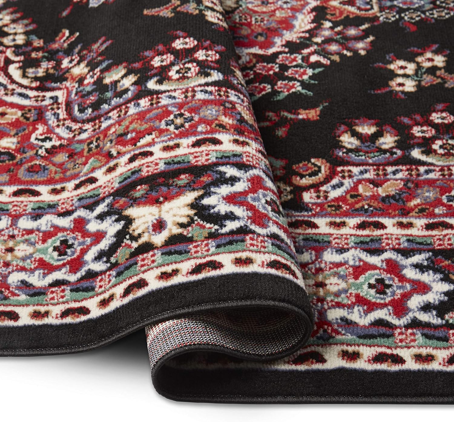 Home Dynamix Premium Sakarya – Tapete tradicional con borde y medallón, negro, tapete rectangular de 5 pies 2 pulgadas x 7 pies 4 pulgadas