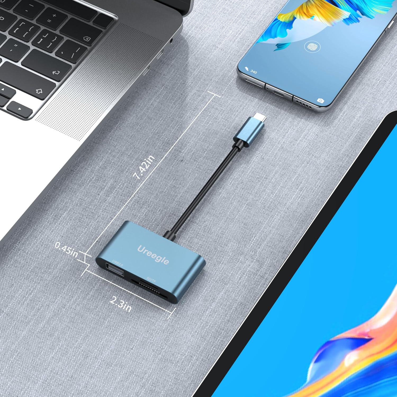 Lector de tarjetas USB C SD, adaptador de lector de tarjetas de memoria USB C a USB 3 en 1 de capacidad de 2 TB, adaptador de tarjeta micro SD para
