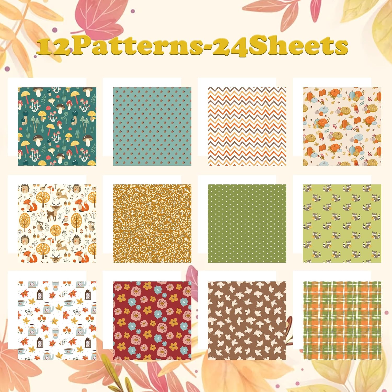 GLKTOPO Bloc de papel para álbum de recortes de 6 x 6 pulgadas, papel decorativo para manualidades con temática de Acción de Gracias, paquete de