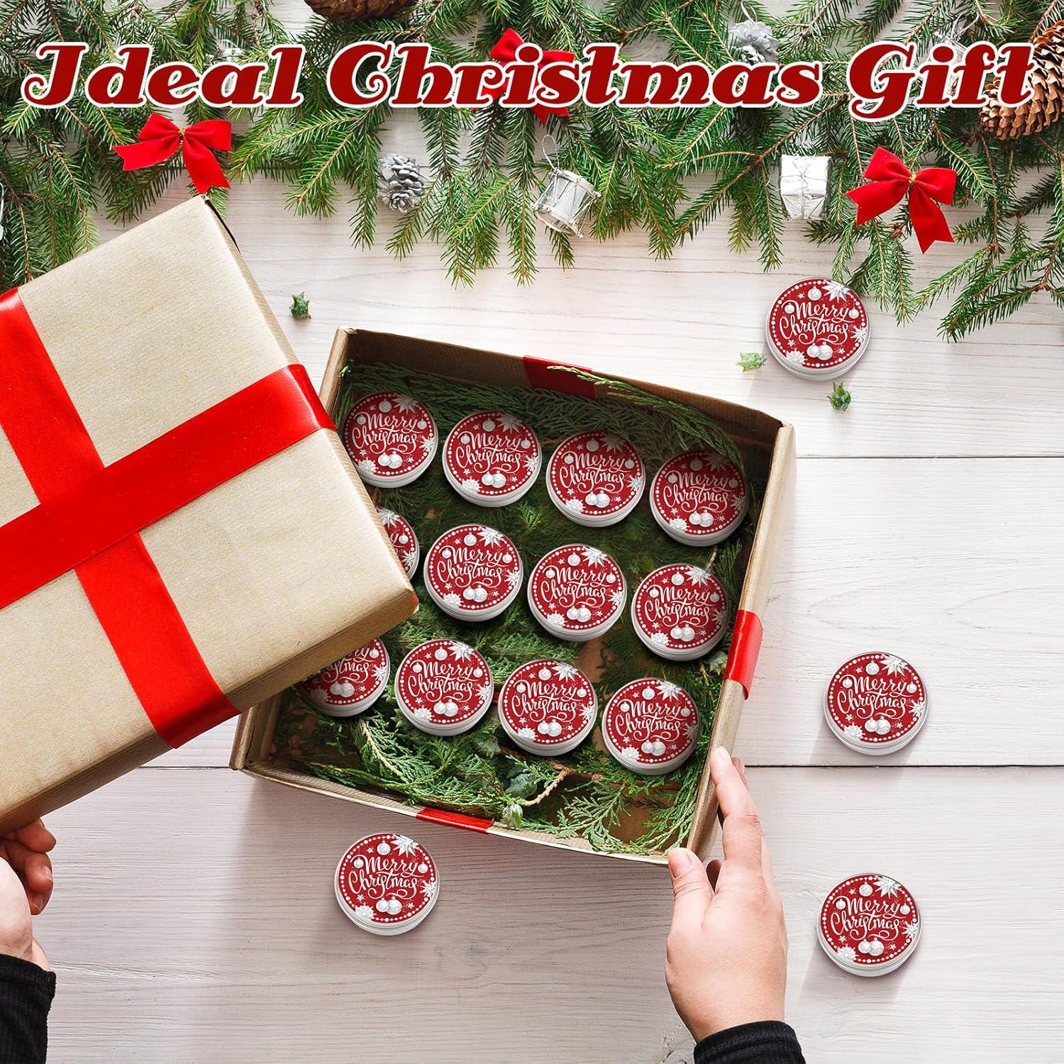 Maxcheck Bálsamo labial redondo de Navidad, 40 unidades, sabores de jazmín, bálsamo labial enlatado, hidratante, regalos de Navidad, rellenos de