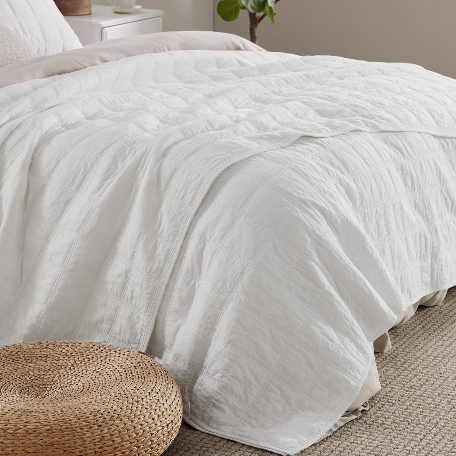 Bedsure Juego de edredón 100% algodón, colcha tamaño King, colcha ligera y suave, juego de edredón de 3 piezas con 2 fundas de almohada en patrón