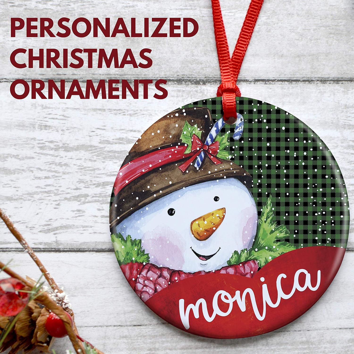 Juego de 3, adorno de Navidad personalizado con nombre, 9 diseños, 12 fuentes, cerámica personalizada de 3 pulgadas, adorno de Navidad redondo 2023