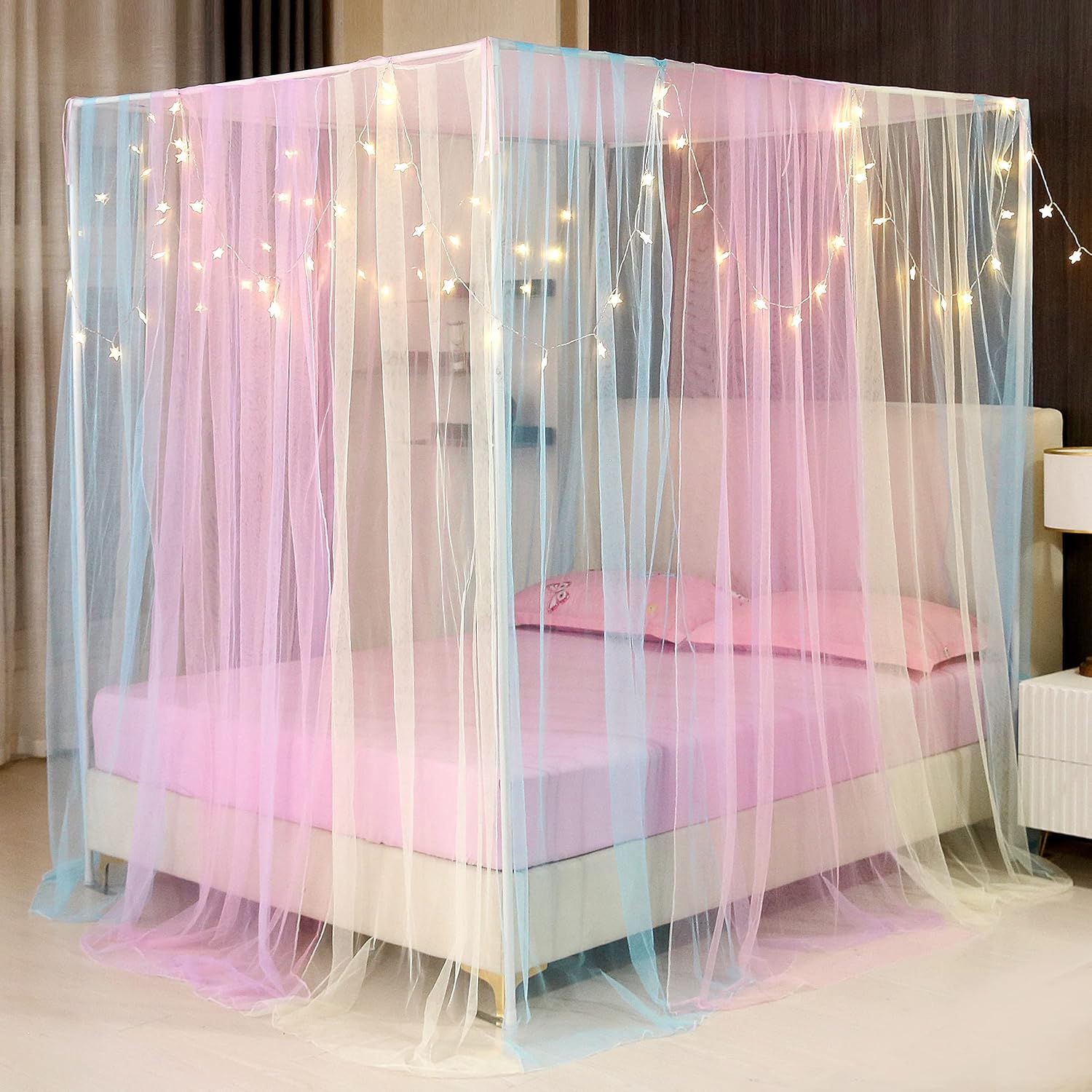 Nattey – dosel de 4 postes para esquinas de cama de princesa, dosel de tul.