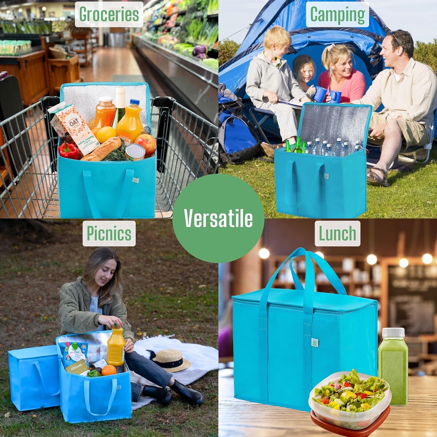 VENO Bolsas de comestibles reutilizables aisladas, bolsa de entrega de alimentos, duradera, resistente, grande, plegable, cremallera resistente
