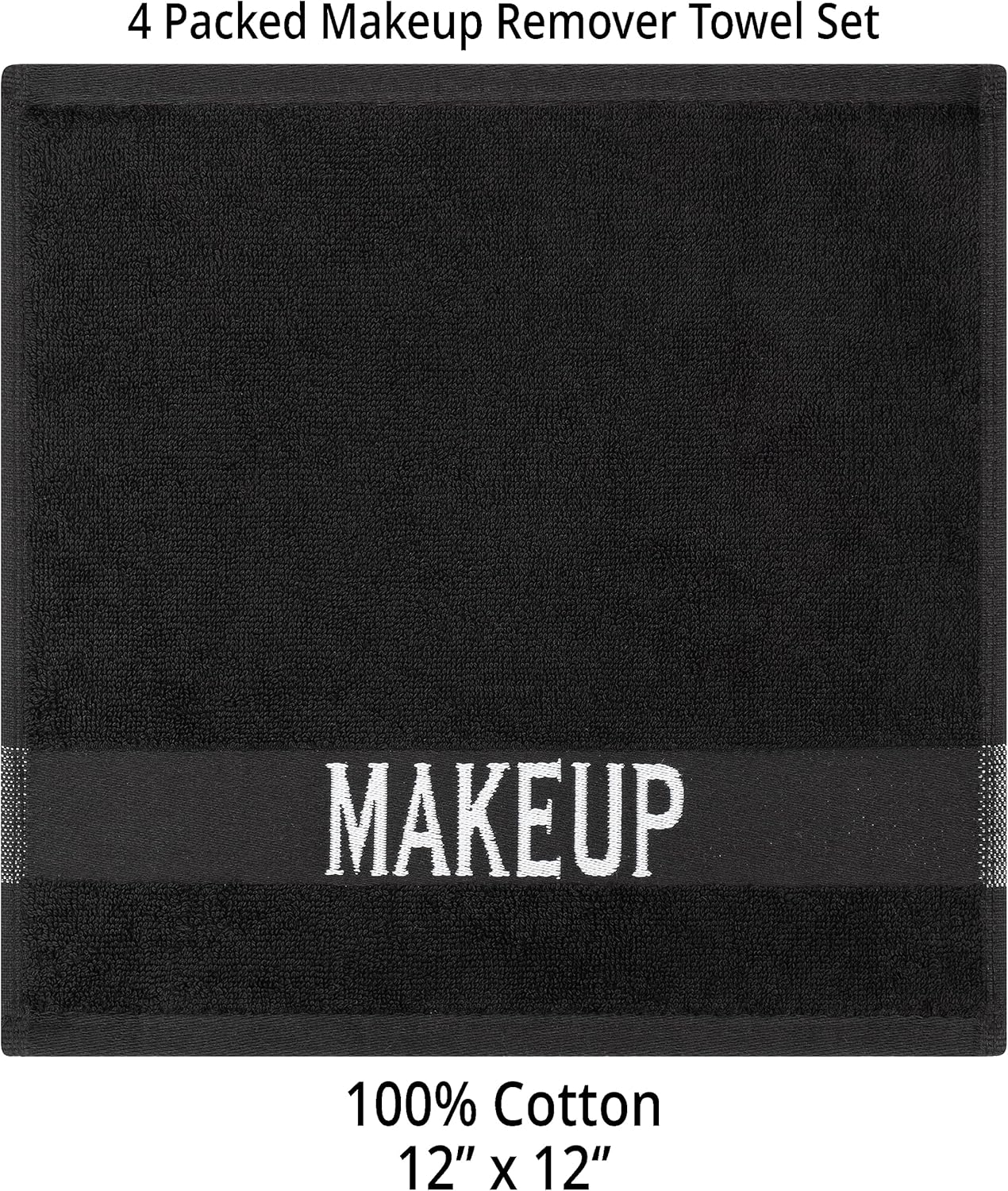 Cotton Paradise – Paquete de 4 toallas de rostro suaves para remover maquillaje, 100% de algodón, color negro