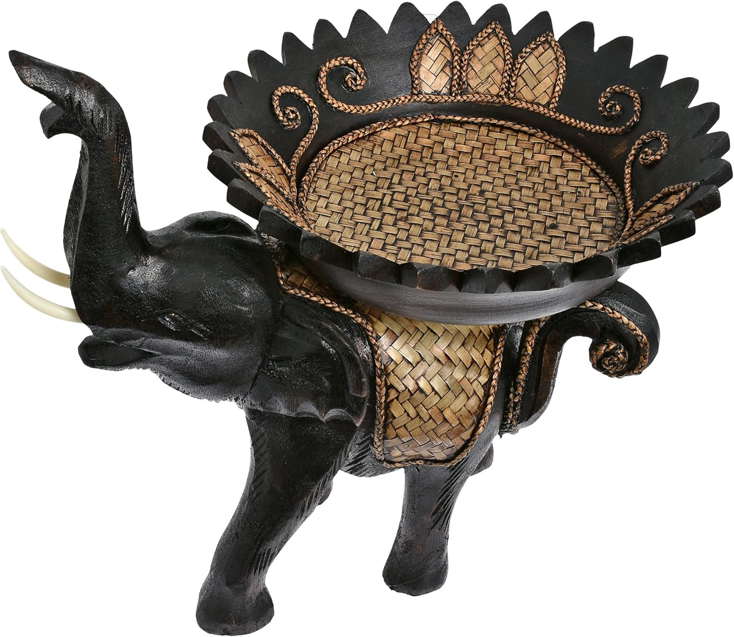 AeraVida Bandeja de madera tallada de elefante alegre con hojas  Bandeja decorativa de madera para servir  Bandeja de madera de animal elefante