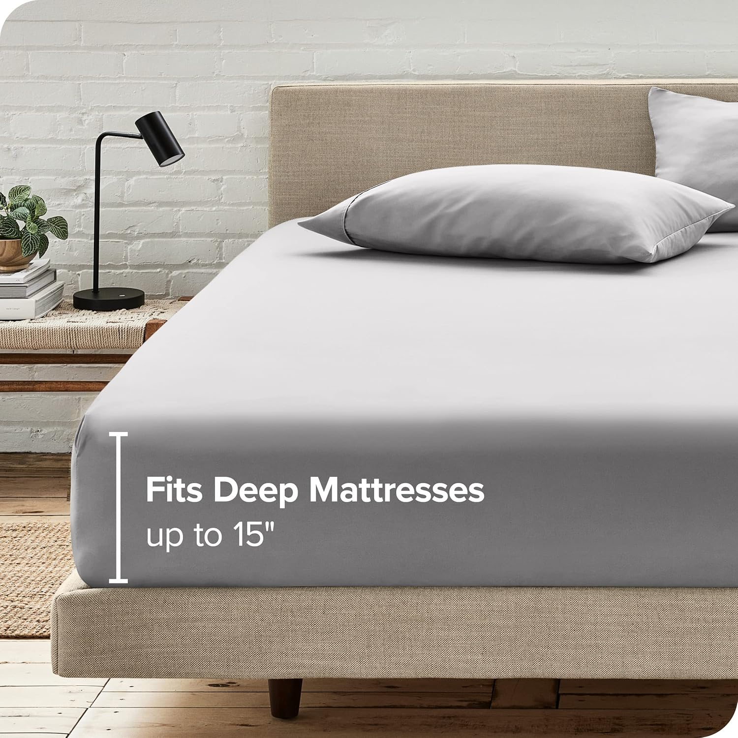 Bare Home Juego de sábana bajera + funda de almohada, microfibra ultrasuave 1800 de alta calidad, resistente a las arrugas (Queen, gris claro)