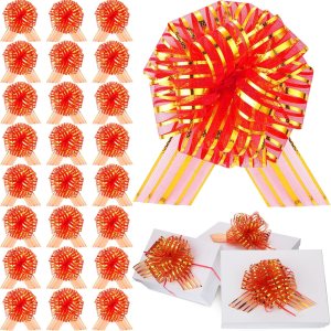 Poen 24 lazos grandes de organza de 6 pulgadas con cinta para envolver regalos, cestas de boda (rojo, dorado) Poen 24 lazos grandes de organza de 6 pulgadas con cinta para envolver regalos, cestas de boda (rojo, dorado)