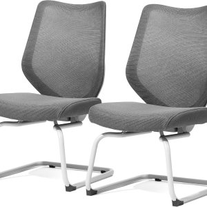 FYLICA Sillas de oficina sin ruedas, silla de sala de conferencias de malla transpirable, cojín mejorado y base de trineo, silla de recepción con FYLICA Sillas de oficina sin ruedas, silla de sala de conferencias de malla transpirable, cojín mejorado y base de trineo, silla de recepción con