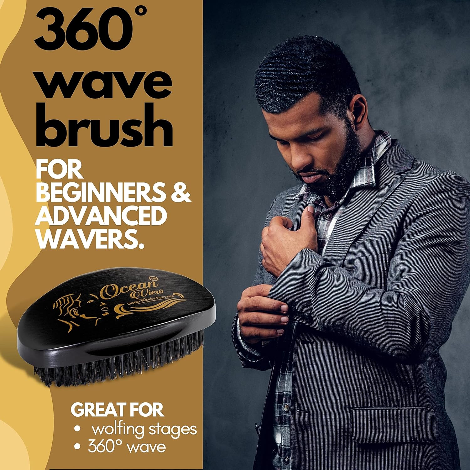 Ocean View Deep Waves Pomade Cepillo ondulado 360 + grasa de ondas 360