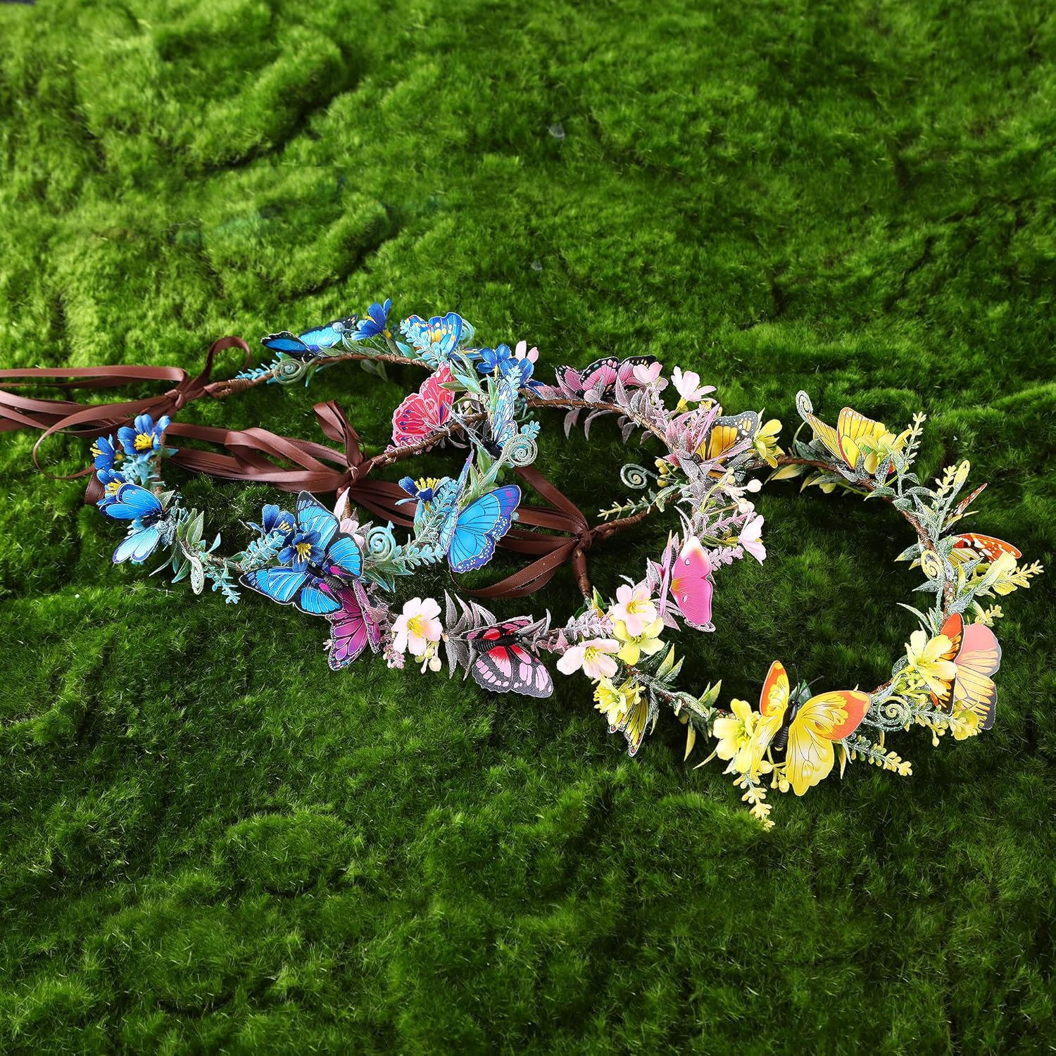 MOSTORY Corona de mariposa de flores negras hecha a mano, diadema de elfo gótico, diadema floral de hada, corona oscura para mujeres y niñas,