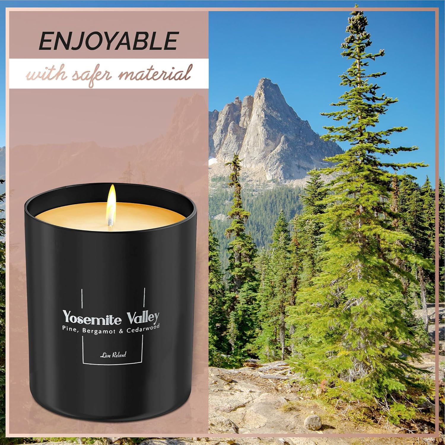 Vela de cera de soja natural perfumada de pino, bergamota y madera de cedro (valle de Yosemite), vertida a mano, velas de aromaterapia de larga