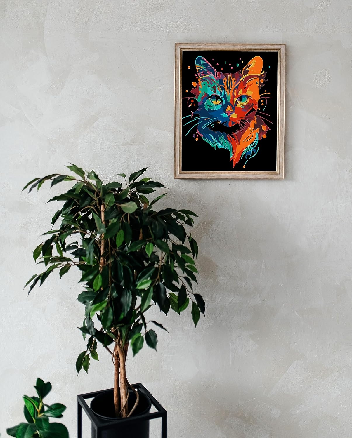 Omaart Kit de pintura por números para principiantes, lienzo enmarcado, diseño de gato de fantasía, incluye lienzo enmarcado y estirado preimpreso,
