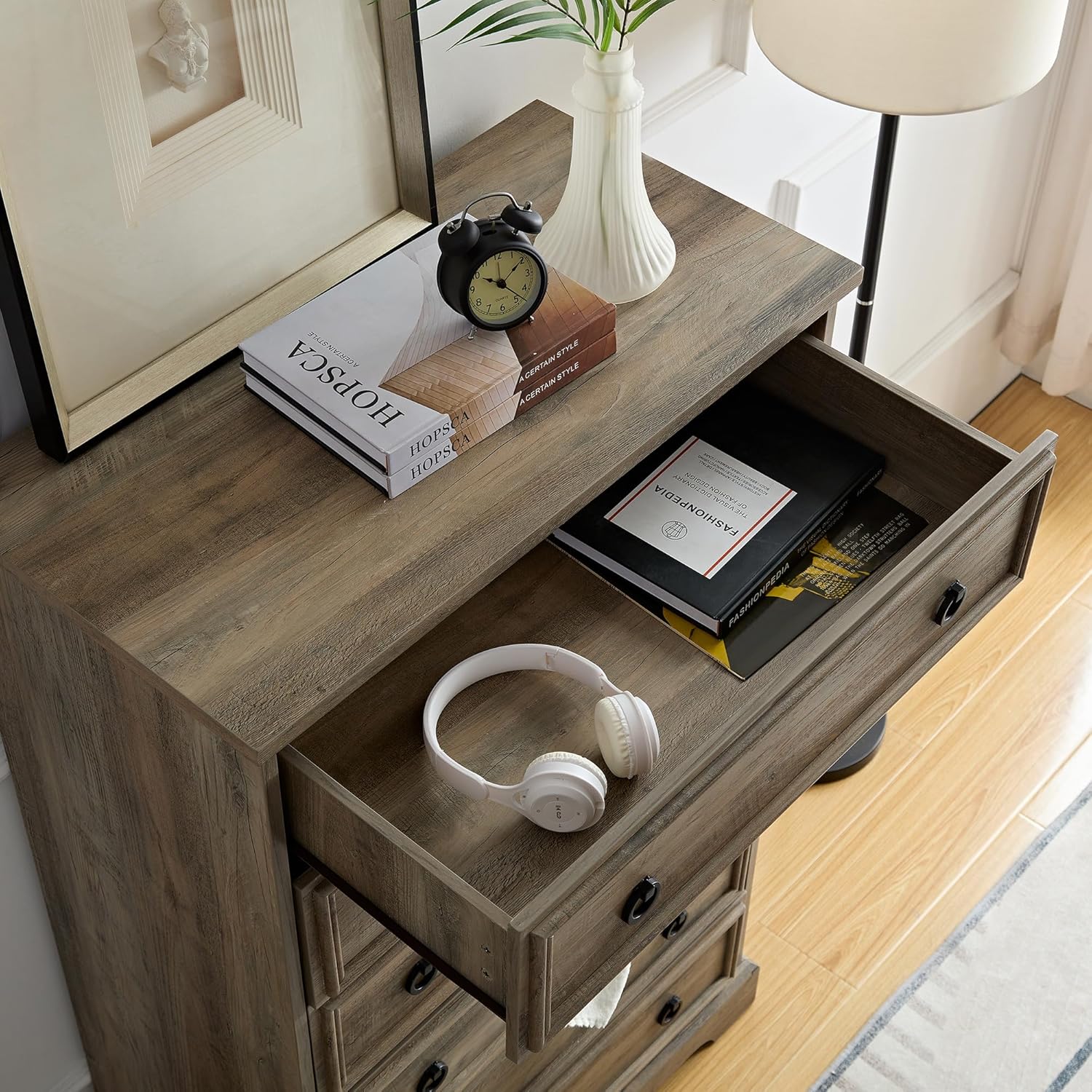 Henf Cómoda moderna de 6 cajones para dormitorio, cómoda alta de madera, organizadores de armario y almacenamiento de ropa, unidad organizadora de