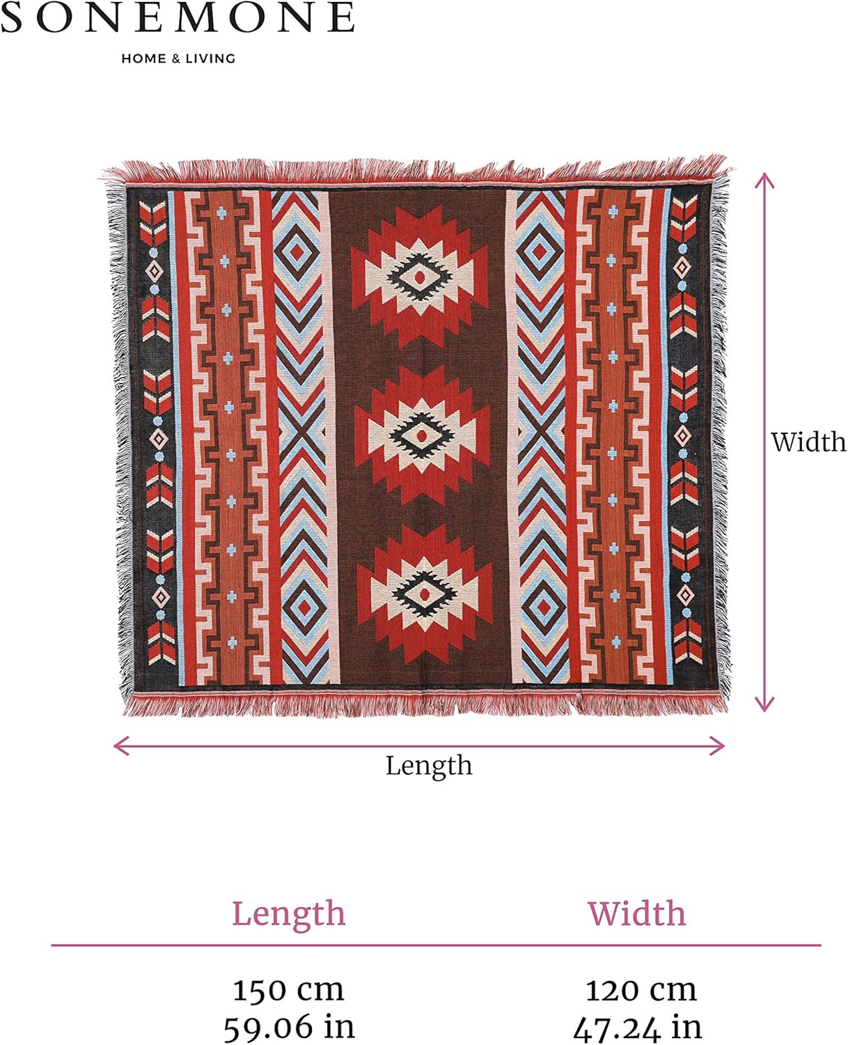 Sonemone – Suave manta diseño bohemio azteca para usar todo el año, en el hogar, para sofá, cama, playa o para viajar, de 50×60 pulgadas