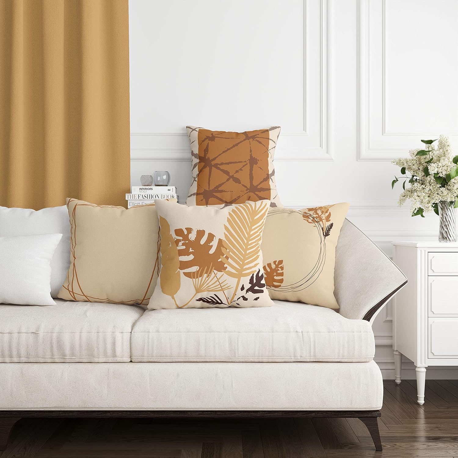 Ysahome Funda de almohada con estampado digital de hojas tropicales, funda de cojín con patrones geométricos, funda de almohada exótica de hoja de
