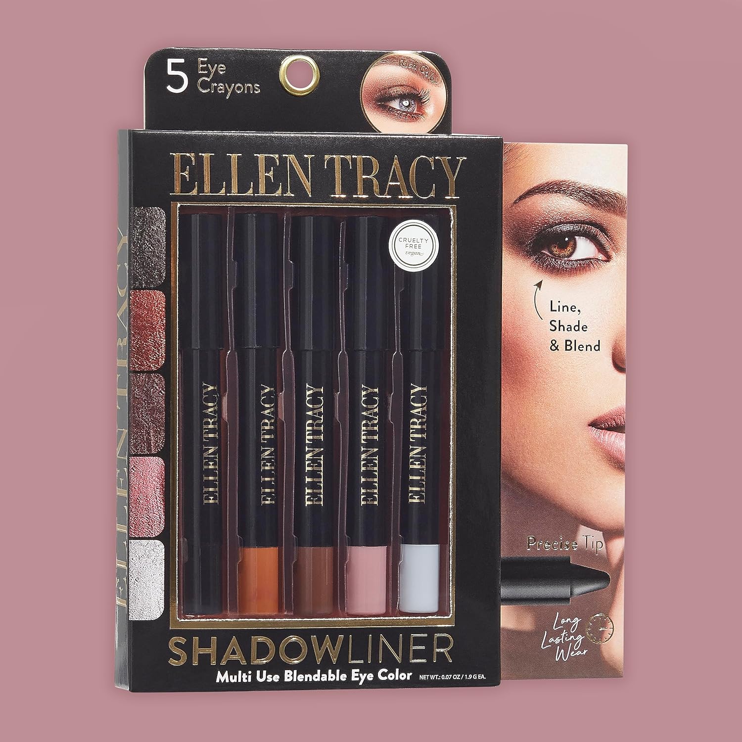 ELLEN TRACY Colección de sombra de ojos y delineador  Juego de 5 piezas  A prueba de manchas, mezclable y de larga duración  Mejora tus ojos con