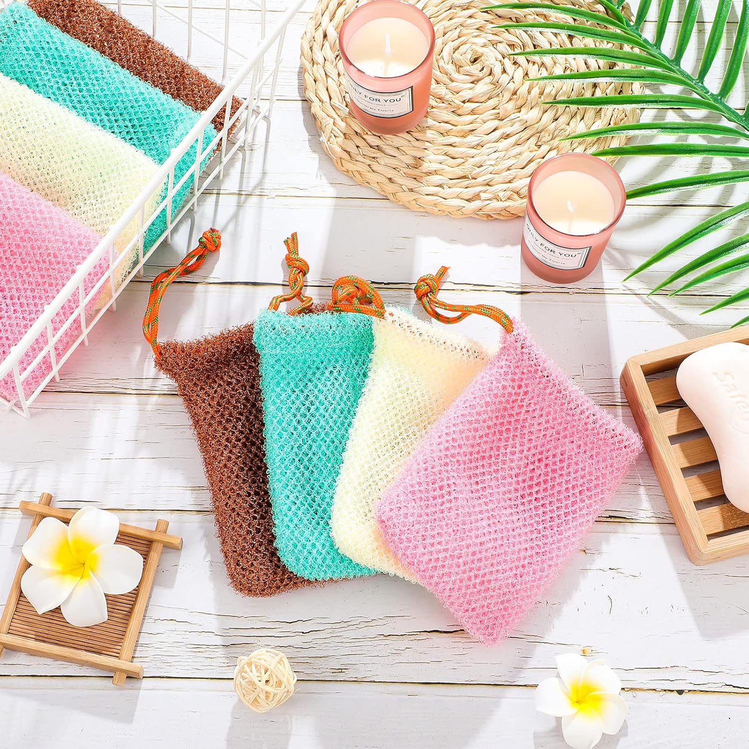 Shappy 8 bolsas ahorradoras de jabón, bolsas de jabón exfoliante, bolsas de malla de jabón para ducha, soporte de jabón de ducha, red de espuma de