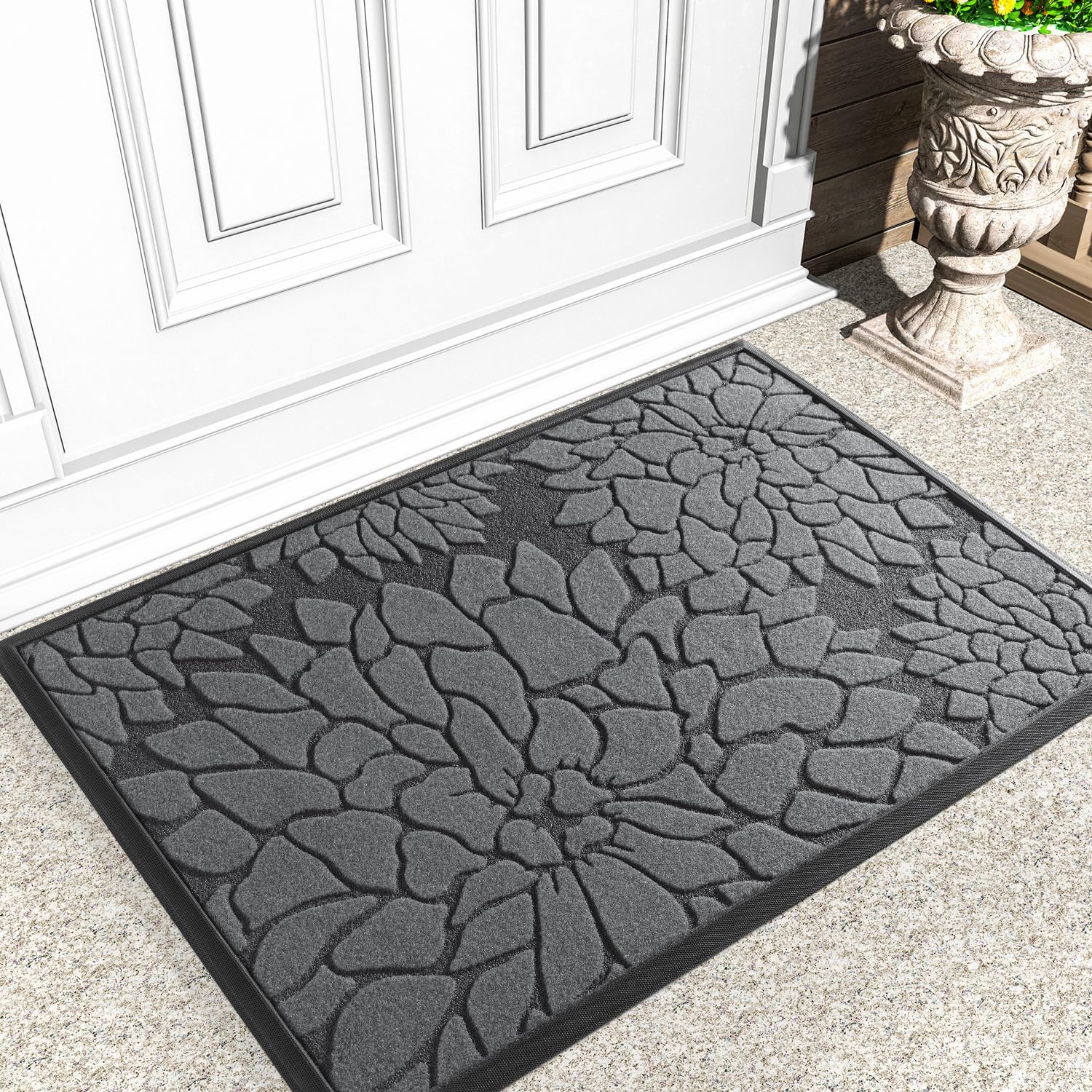 AMOAMI – Tapete de puerta  Tapete de bienvenida absorbente resistente para puerta delantera, tapete de goma antideslizante para puerta delantera,