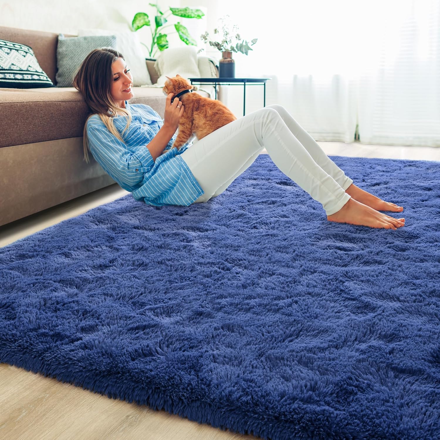 junovo Alfombras suaves para sala de estar, 8 x 10 pies, alfombras esponjosas para dormitorio, alfombras peludas para niños, adolescentes, niñas,