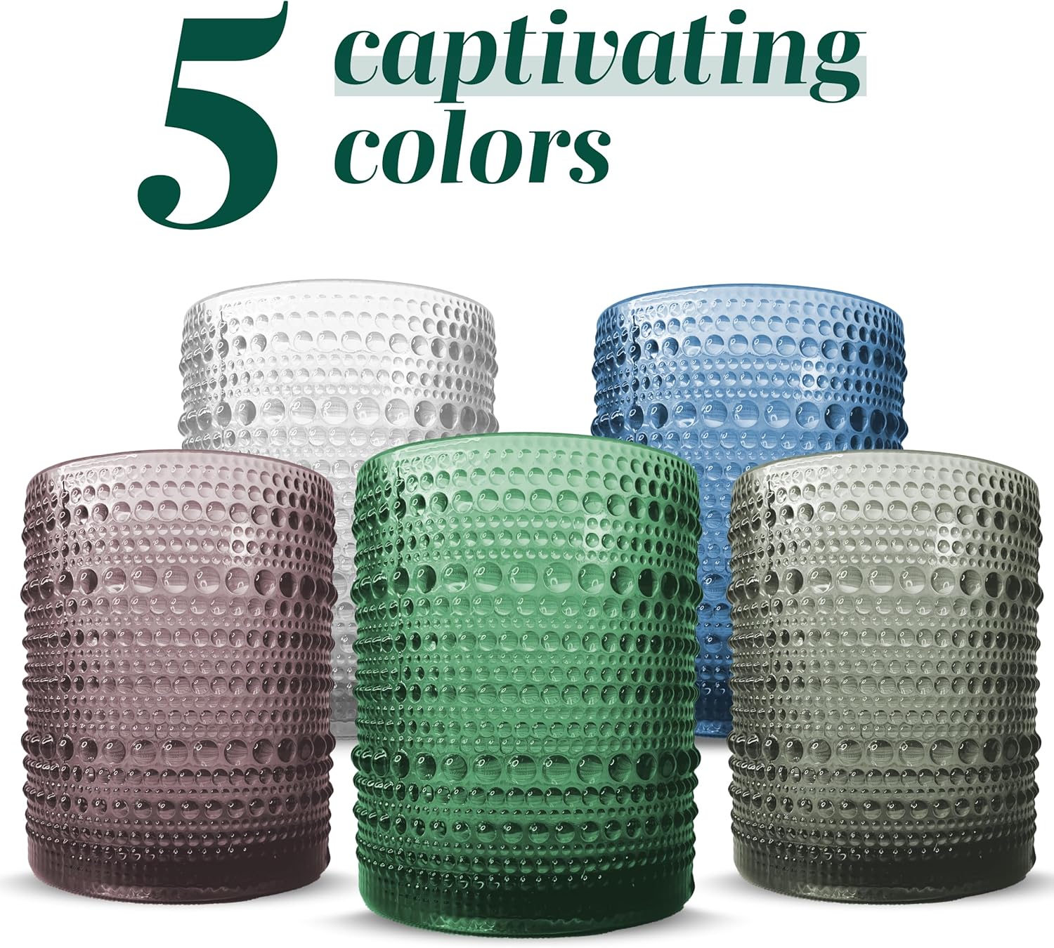 Greenline Goods Hobnail – Juego de 6 vasos de 12 onzas con diseño único, elegantes vasos de burbujas azules para ambientes modernos y vintage,