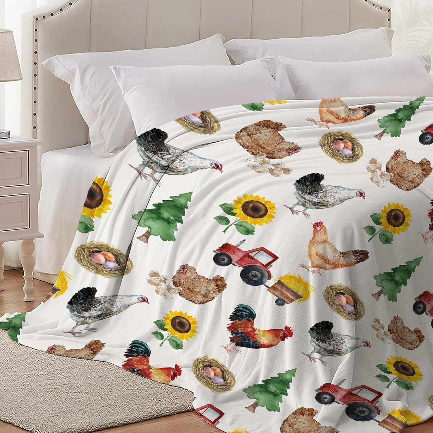 Manta de girasol de pollo de granja, franela suave, ligera, suave, para regalo, mullida, cálida y acogedora para todas las estaciones en el hogar,