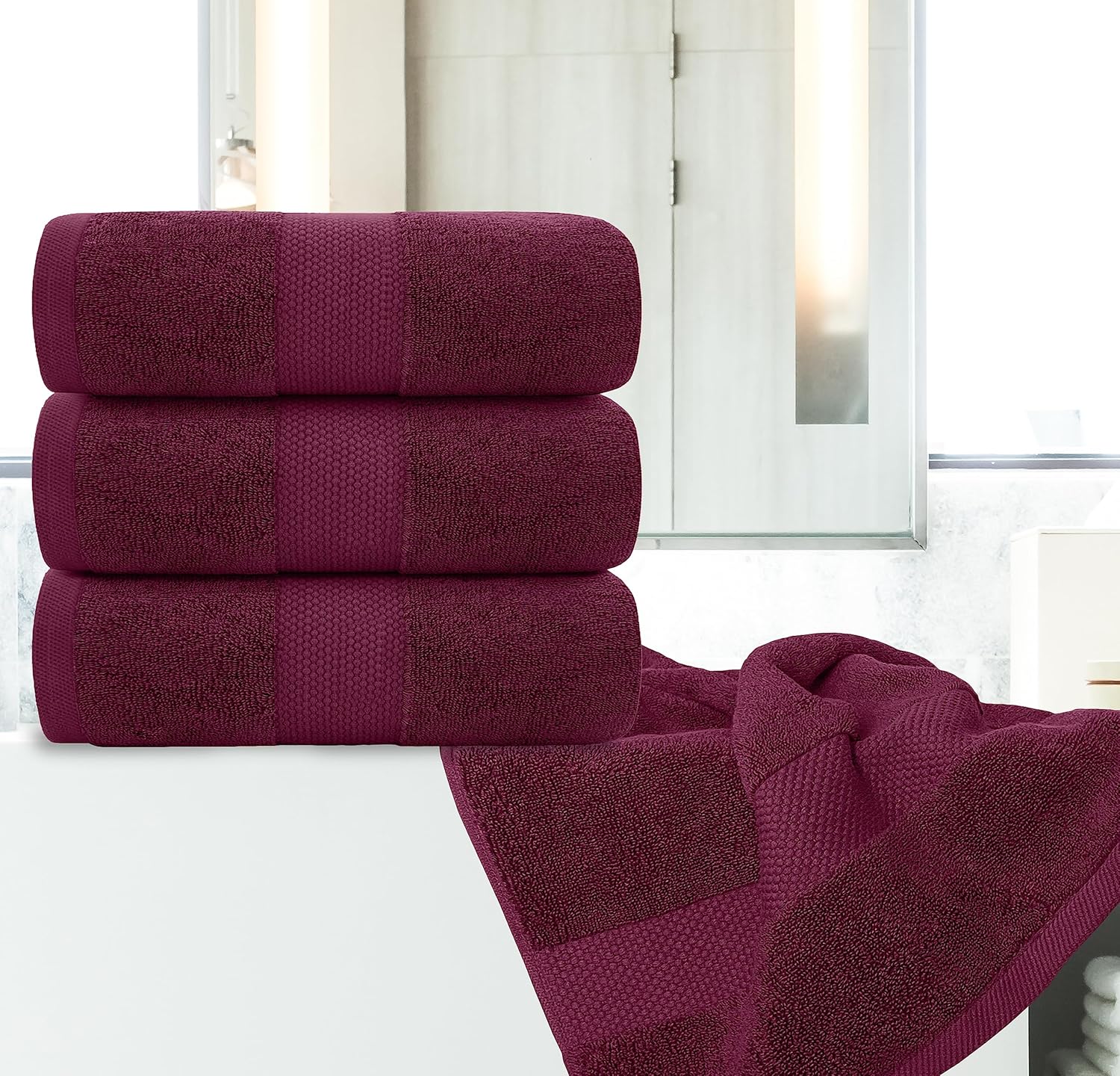 White Classic Juego de 4 toallas de baño de lujo de algodón ultra suaves de 27 x 54 pulgadas, altamente absorbentes y de secado rápido, toallas de
