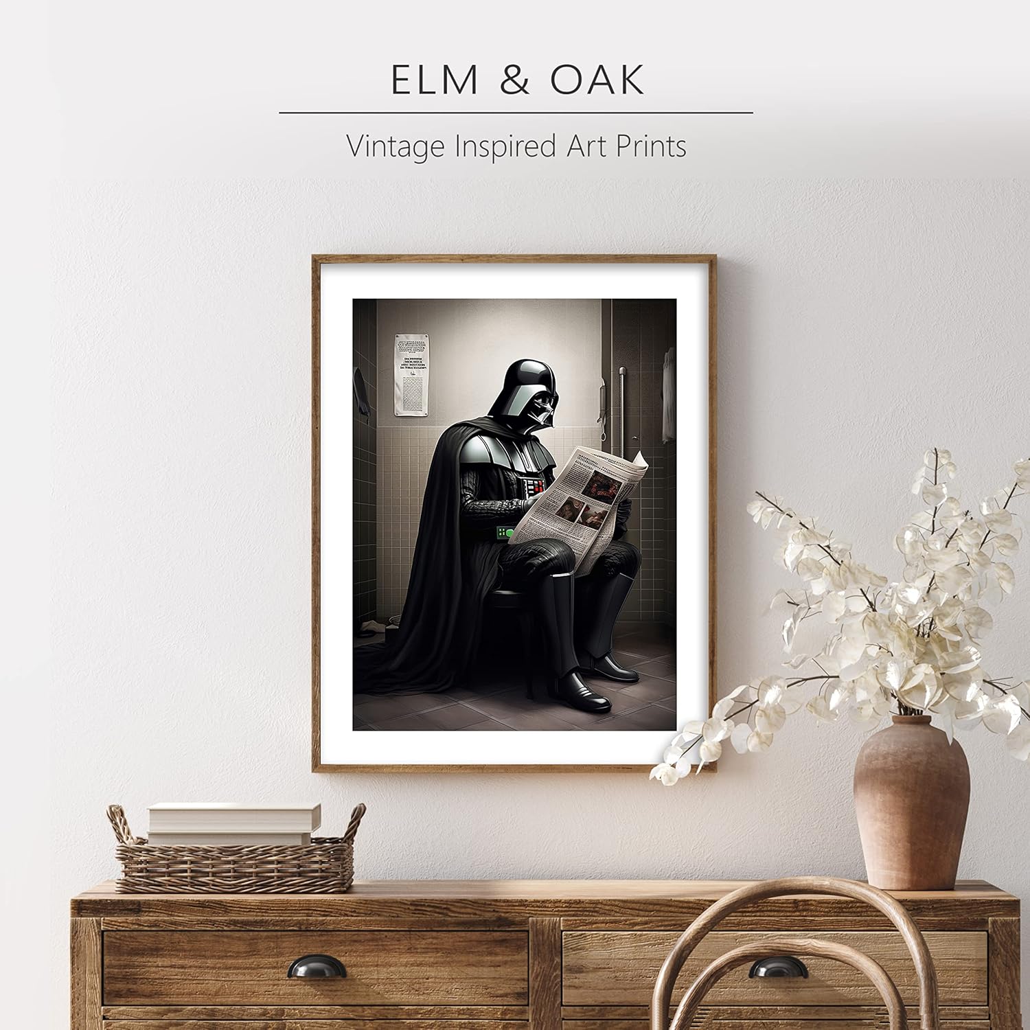 Star Wars Bathroom Décor Art Print – Premium Giclee Fine Art Print – Aesthetic Modern Vintage Painting Style Darth Vader Stormtrooper Yoda Print