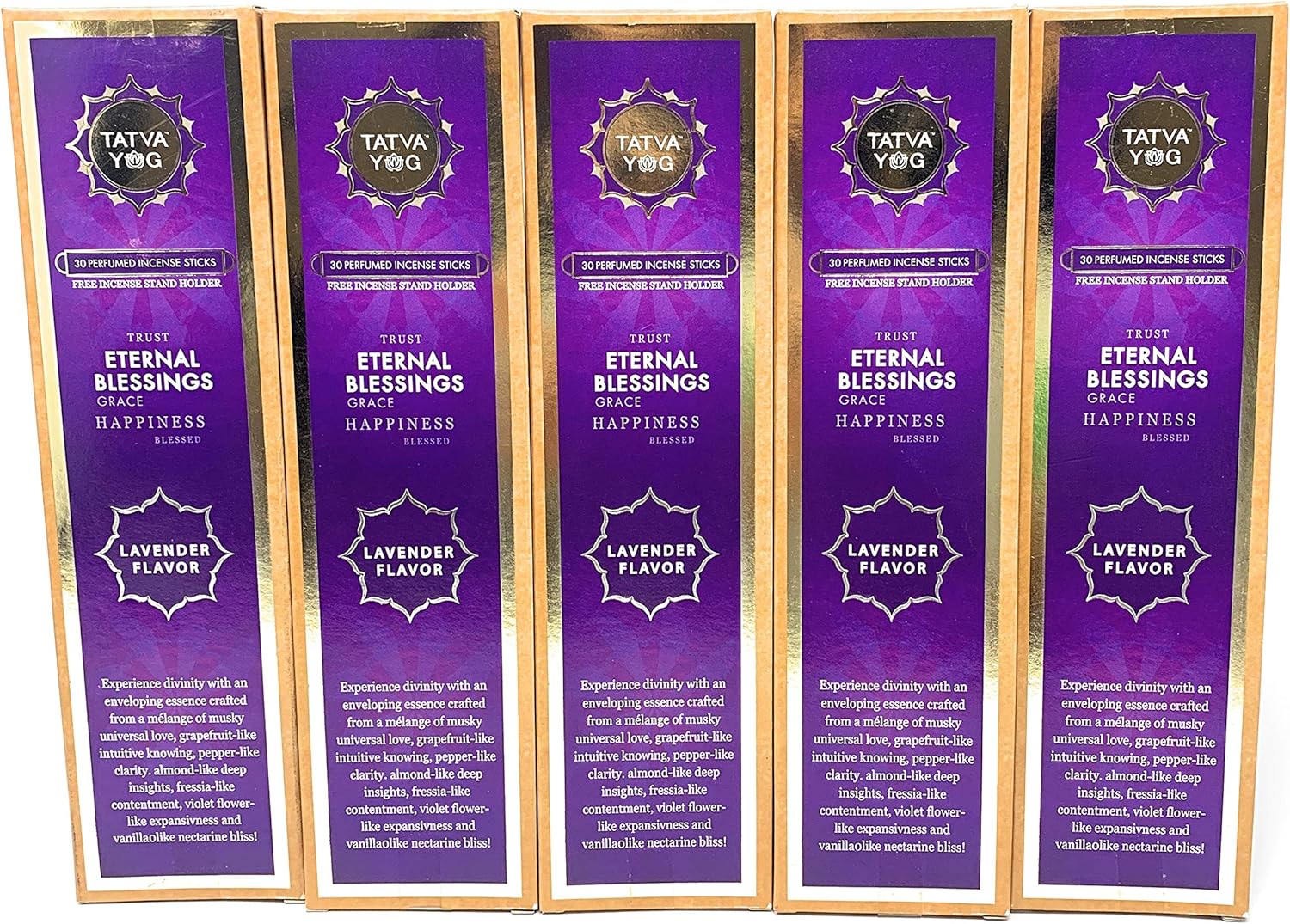 TATVA YOG 30 varillas de incienso perfumadas con soporte de incienso gratis  Sándalo  Rosa  Jazmín  Pachulí  Lavanda  Gardenia  Sabores (5, sabor a