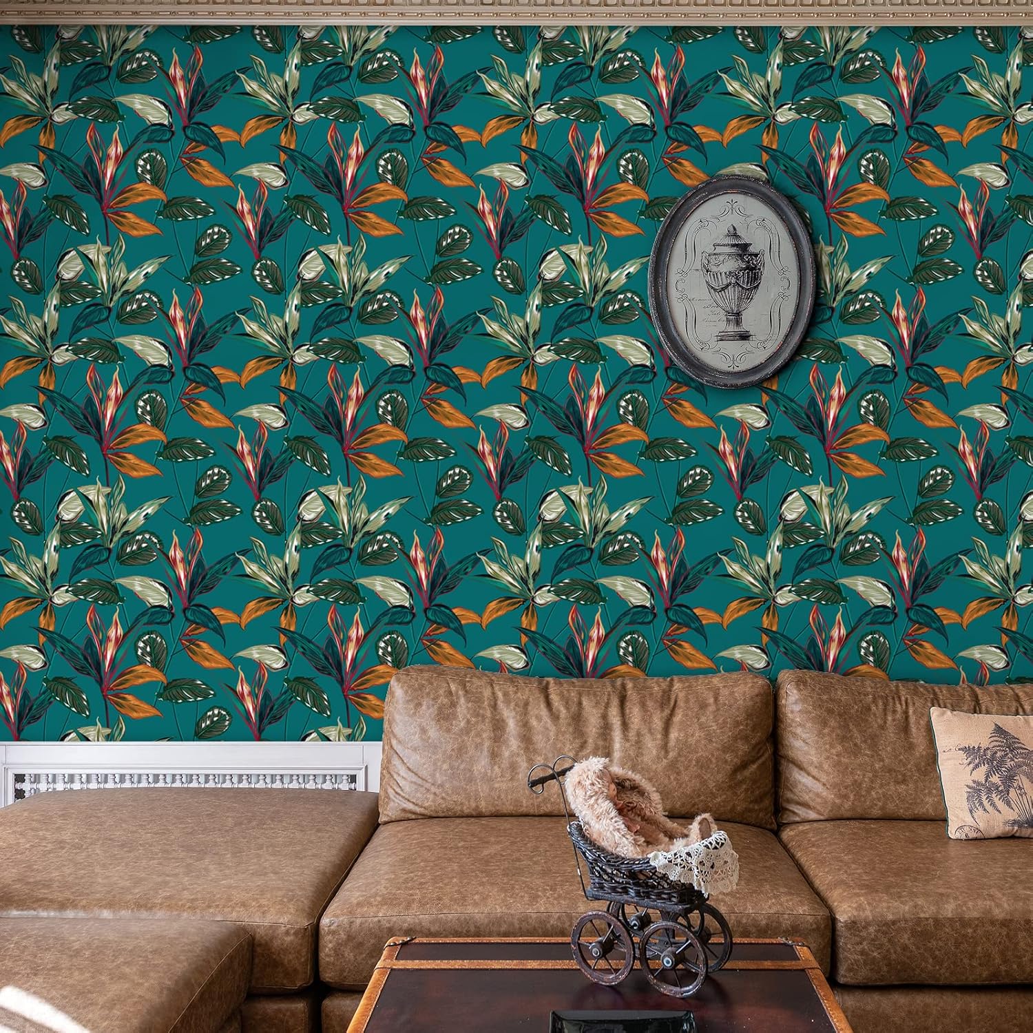 VaryPaper Papel tapiz exótico de 17.7 x 315 pulgadas, papel tapiz de hojas azul verde azulado exótico para despegar y pegar, papel tapiz de pared