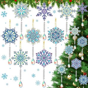 Chitidr 8 piezas de adornos de pintura de diamantes de invierno 5D DIY copos de nieve arte de diamantes campanas de viento copo de nieve colgantes Chitidr 8 piezas de adornos de pintura de diamantes de invierno 5D DIY copos de nieve arte de diamantes campanas de viento copo de nieve colgantes